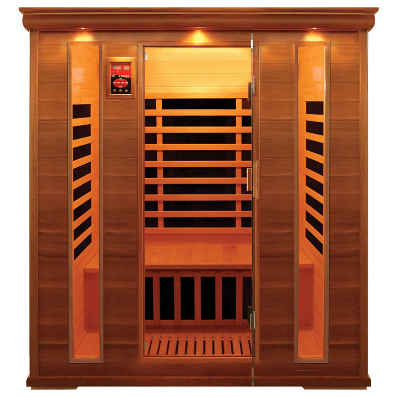 big sauna room made of cedar wood